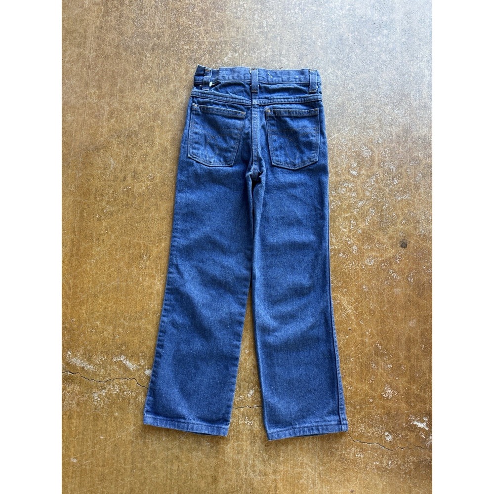 True VTG 70s Straight Leg Dark Wash Denim Jeans Work Boys 20Wx20L Talon Zipper